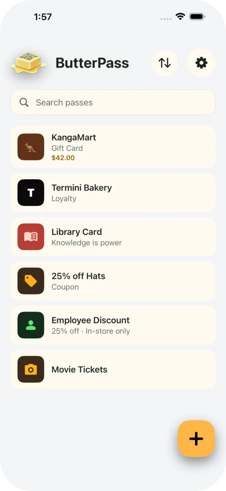 ButterPass wallet screen on iPhone