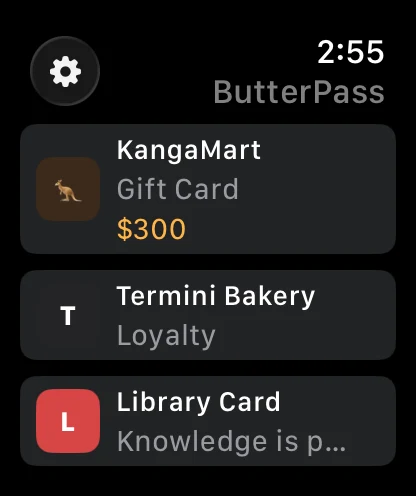 ButterPass cards on Apple Watch