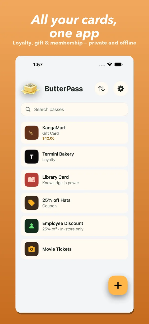 ButterPass wallet list on iPhone